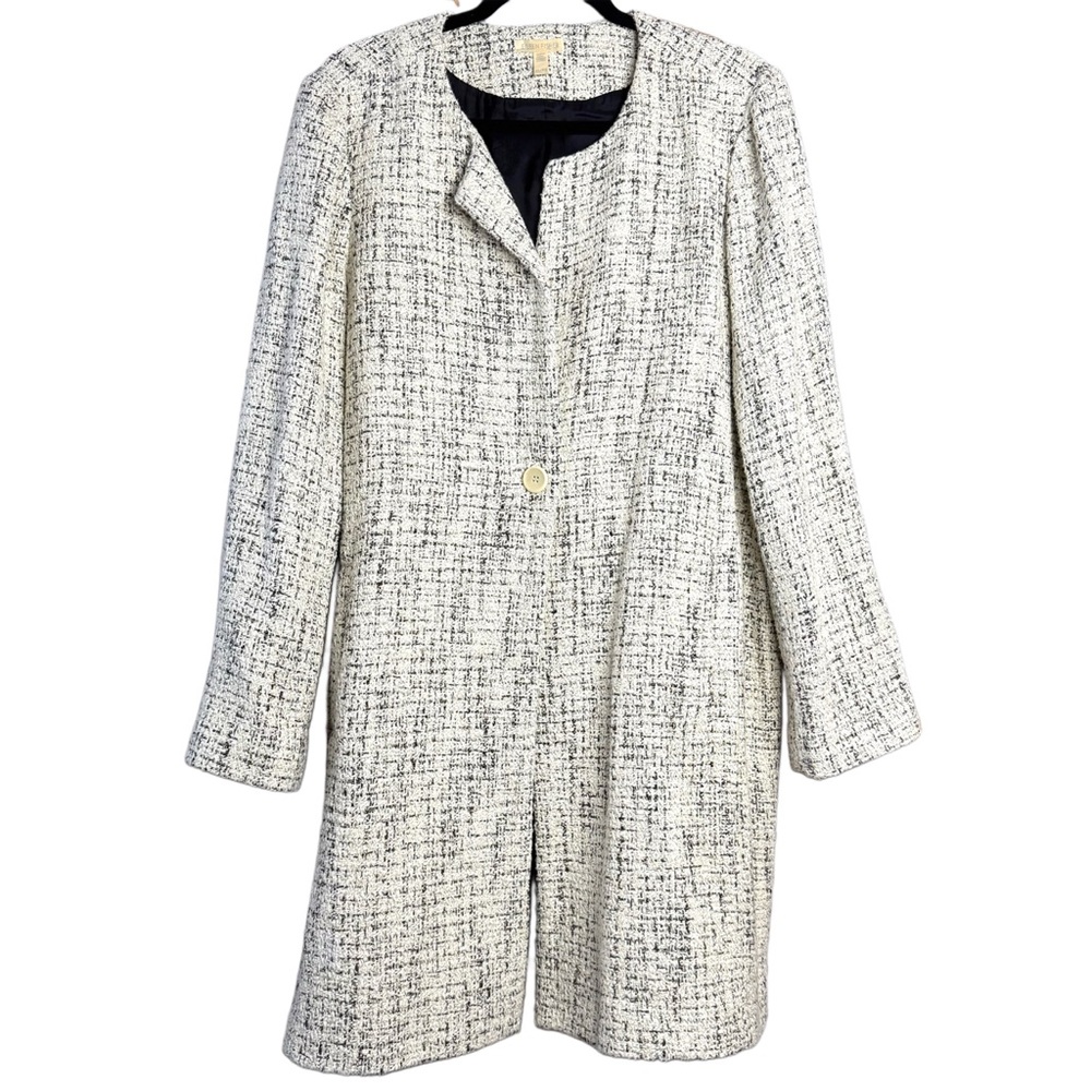 Eileen Fisher | Natural White Bouclé Long Collarless Coat Minimalist Parisian XL - Picture 2 of 8